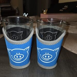 Blue Pig Design Glass Set with Sleeves
